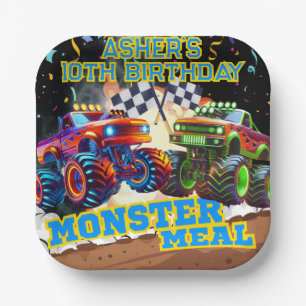 Monster Truck Showdown High-Speed Racing Square Paper Plates