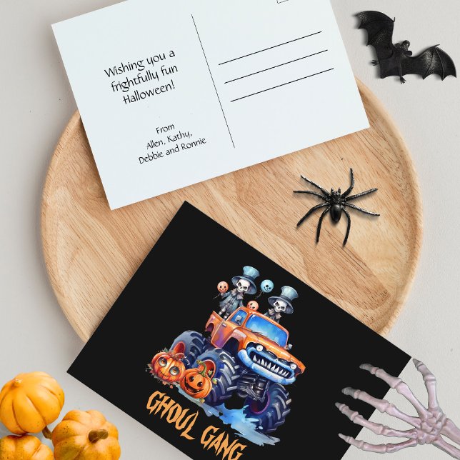 Monster Truck Skeletons Cute Ghoul Gang Halloween Holiday Postcard (Creator Uploaded)