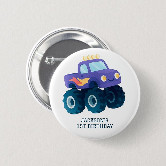 Monster Truck Smash and Crash Birthday  Button (Front & Back)