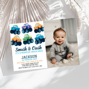 Monster Truck Smash and Crash Birthday Photo Invitation