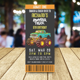 Monster Truck Smash and Rev Kids Birthday Party Invitation