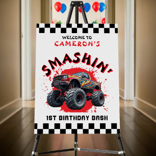 Monster Truck Smash Checkered 1st Birthday Welcome Foam Board