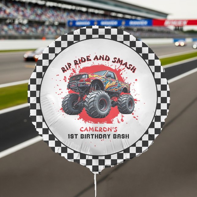 Monster Truck Smash Checkered Flag 1st Birthday Balloon (Monster Truck Smash Checkered Flag 1st Birthday Balloon
)