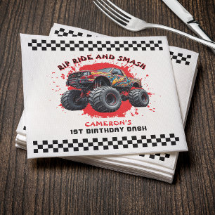 Monster Truck Smash Checkered Flag 1st Birthday Napkins