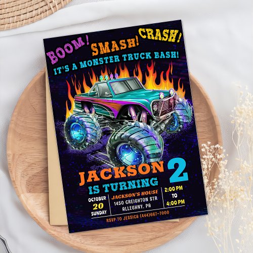 Monster Truck Smash Crash Boy Birthday Party Invitation