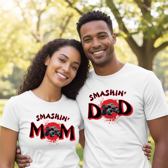 Monster Truck Smash Matching Mom Parent Birthday  T-Shirt (Monster Truck Smash Matching Mom & Dad Parent Birthday T-Shirt
)