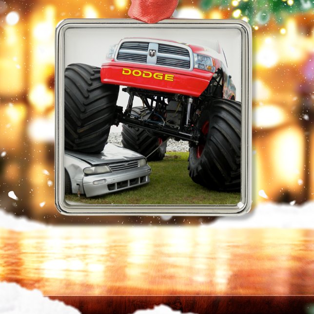 Monster Truck Smashing Car Metal Ornament (Creator Uploaded)