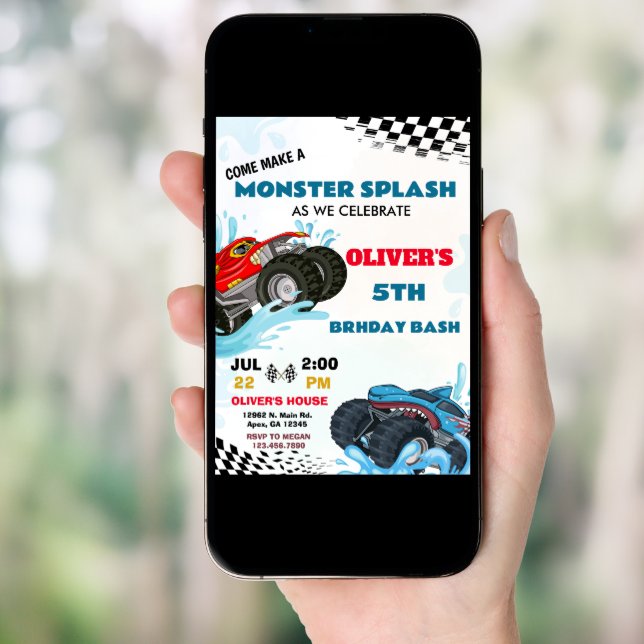 Monster Truck Splash Birthday Bash Party  Invitation (Front Digital)