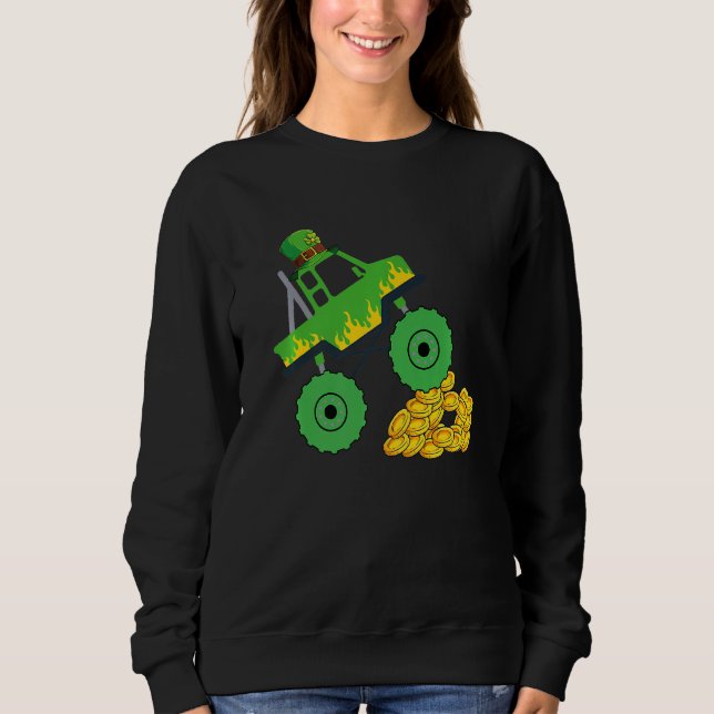 Monster Truck St Patrick Day Kids Boys Toddlers  3 Sweatshirt (Front)
