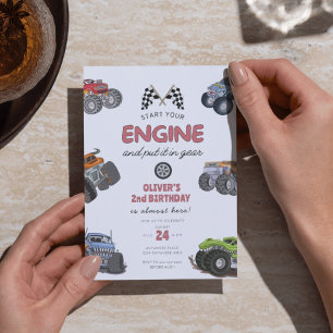 Monster truck, start your engine boy 2nd birthday invitation