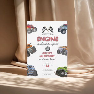 Monster truck, start your engine boy 6th birthday invitation