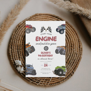 Monster truck, start your engine boy 9th birthday invitation