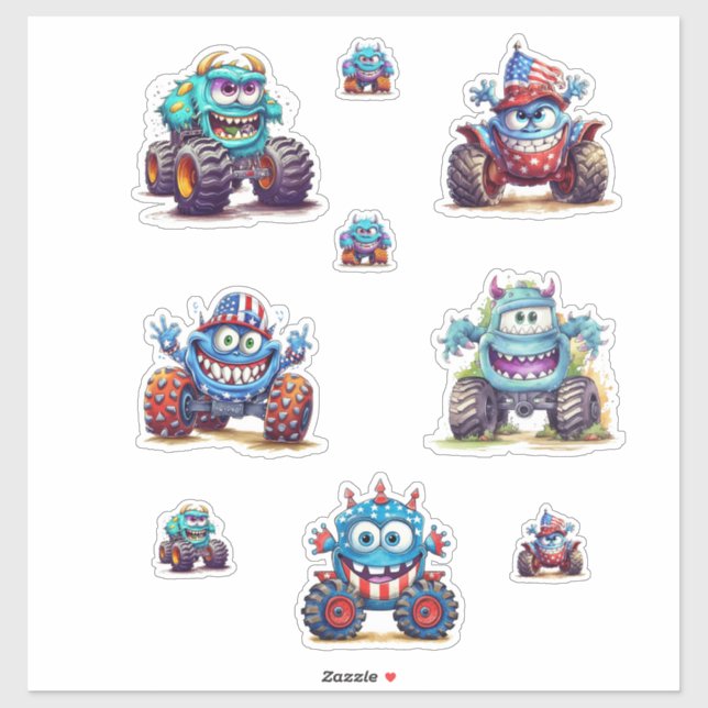 Monster Truck Stickers for Fun Play! (Sheet)