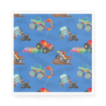 Monster Truck Stunts Watercolor Pattern Blue Napkins