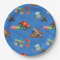 Monster Truck Stunts Watercolor Pattern Blue Paper Plates
