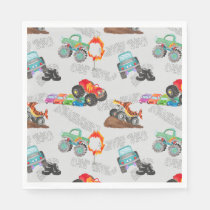 Monster Truck Stunts Watercolor Pattern Gray Napkins