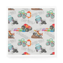 Monster Truck Stunts Watercolor Pattern Gray Napkins