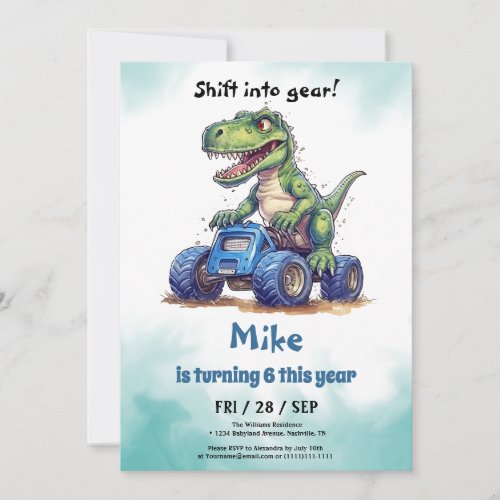 Monster Truck T_Rex boy Birthday  Invitation