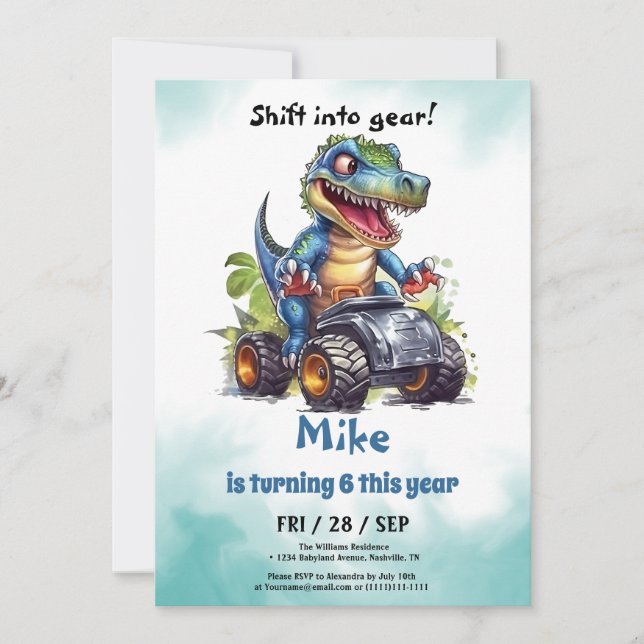 Monster Truck T-Rex boy Birthday  Invitation (Front)