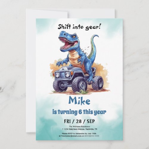 Monster Truck T_Rex boy Birthday  Invitation
