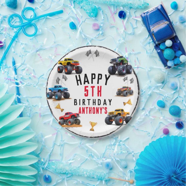 Monster Truck Team Birthday Party Invitation Paper Plates (Party)