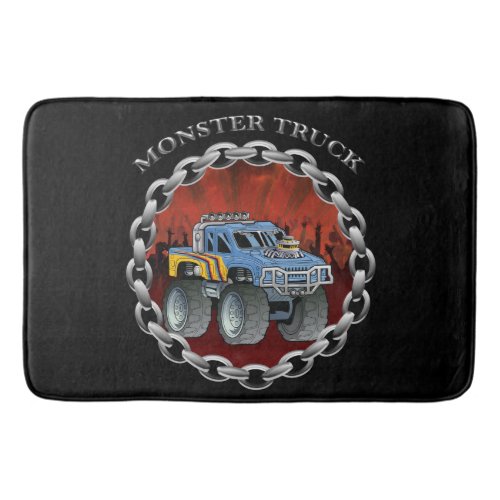 Monster truck tearing up mud for a crowd bath mat