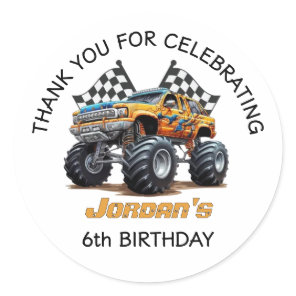 Monster Truck Thank You Birthday Party  Classic Round Sticker