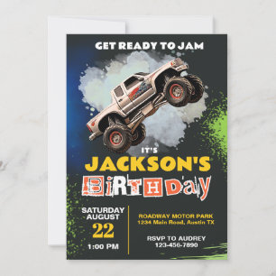 Monster Truck Theme Birthday Party Invitation
