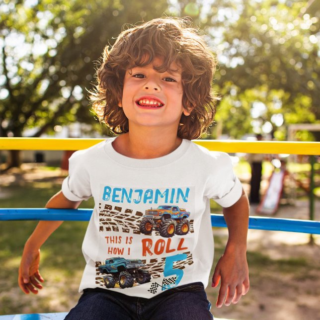 Monster Truck This Is How I Roll - 5th Birthday T-Shirt (Boy's "This Is How I Roll" "5" 5th Birthday T-Shirt)