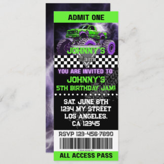Monster Truck Ticket Birthday Invitation