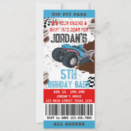 Monster Truck Ticket Birthday Party Invitation