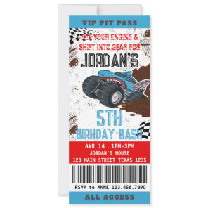Monster Truck Ticket Birthday Party Invitation