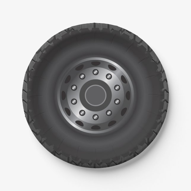 MONSTER Truck Tires #1 Paper Plates (Front)