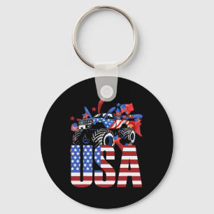 Monster Truck Toddler Boys Usa American Flag July Keychain