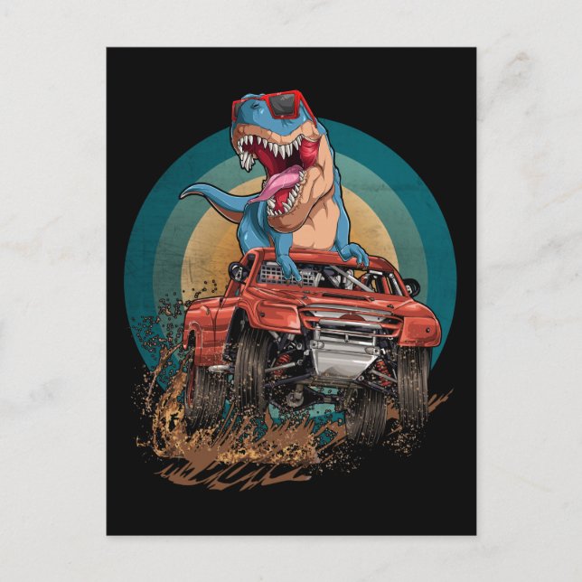 Monster Truck Trex Dirt Race Dinosaur Postcard (Front)