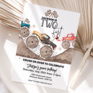 Monster Truck TWO FAST 2nd Birthday Invitation