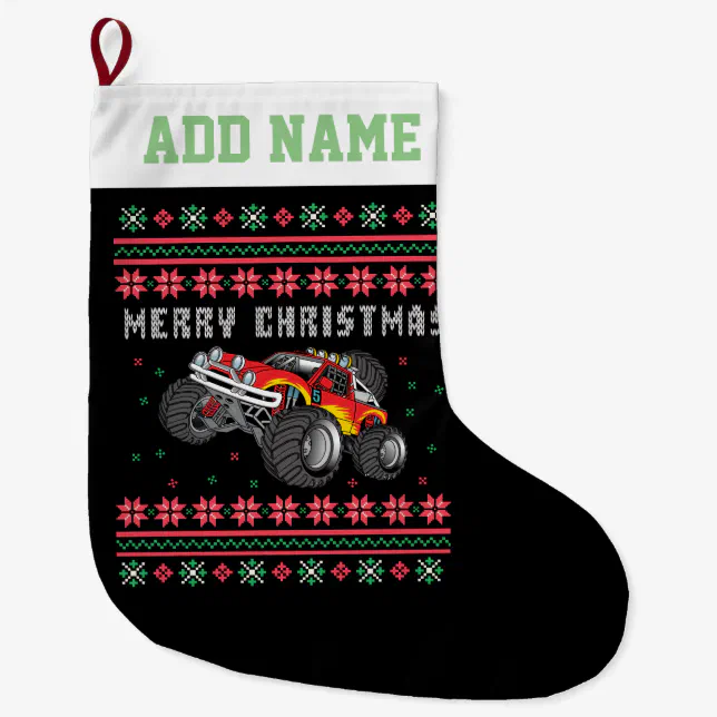 Monster Truck Ugly Christmas Sweater Large Christmas Stocking Zazzle
