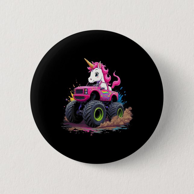 Monster Truck Unicorn Birthday Party Monster Truck Button (Front)