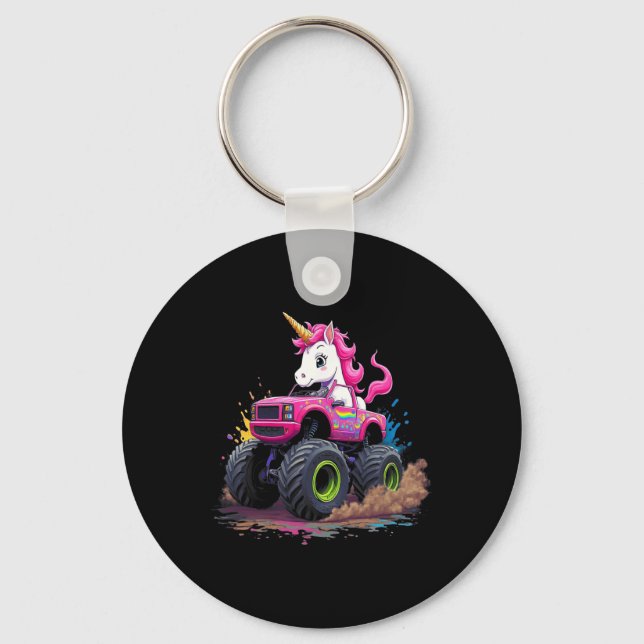 Monster Truck Unicorn Birthday Party Monster Truck Keychain (Front)