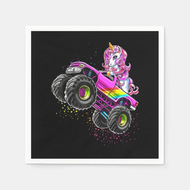 Monster Truck Unicorn Birthday Party Monster Truck Napkins (Front)