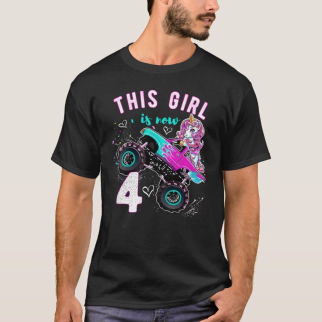 Monster Truck Unicorn  Girls 4th Birthday Daughter T-Shirt (Front)