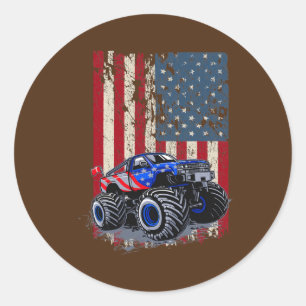 Monster Truck US Flag For Boy Girl Who Loves Classic Round Sticker