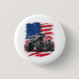 Monster Truck USA Flag American Button