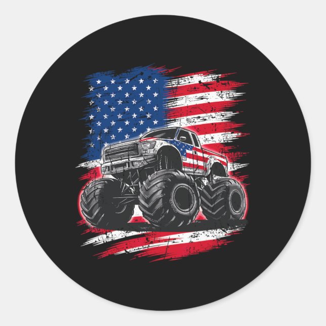 Monster Truck Usa Flag American For Women Girls Ki Classic Round Sticker (Front)