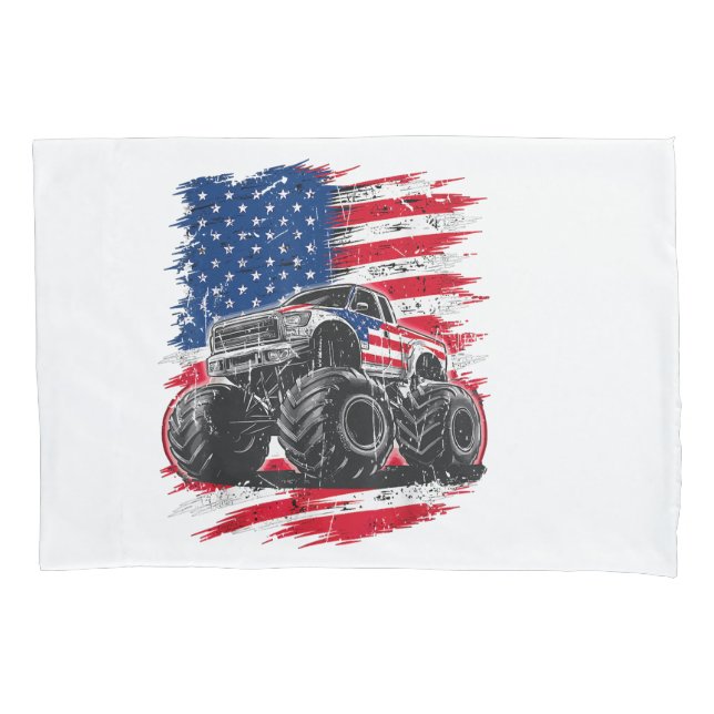 Monster Truck USA Flag American Pillow Case (Front)