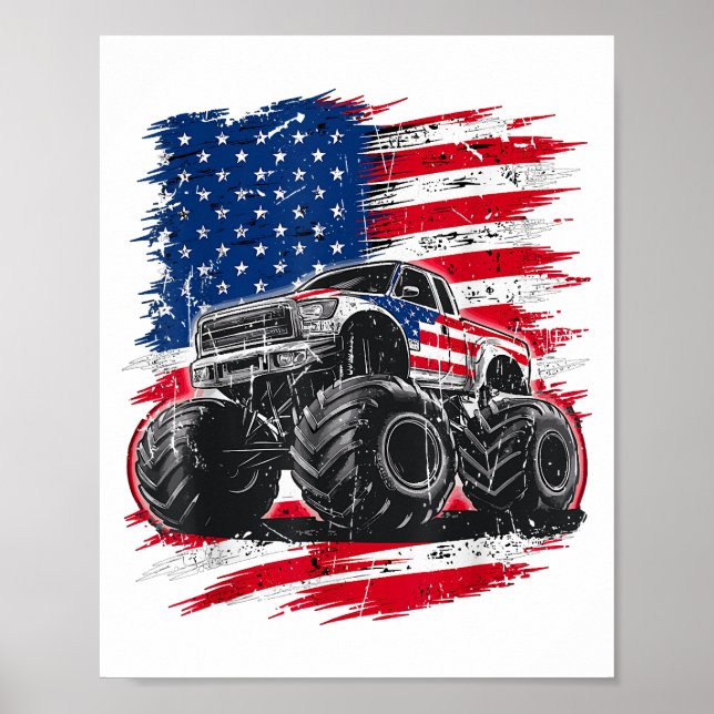 Monster Truck USA Flag American Poster (Front)