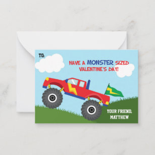 Monster Truck Valentines Day Card Kids (Boys)