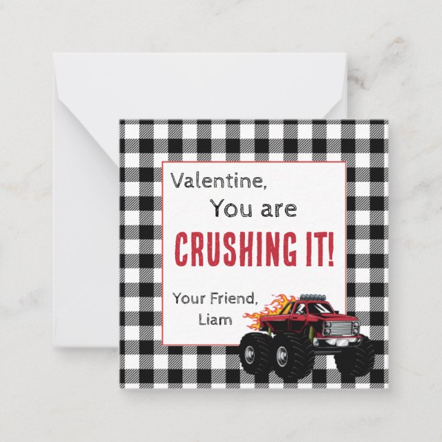 Monster Truck Valentines Note Card (Front)