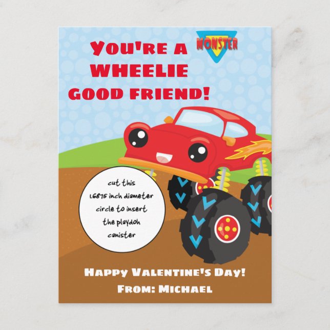 Monster Truck Valentine's Play Doh gift card (Front)