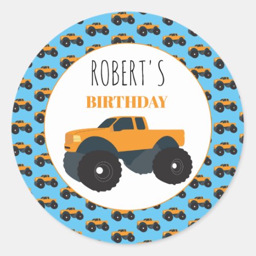 Monster Truck Vehicle Birthday Classic Round Sticker